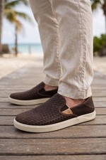 OluKai Lae  ahi Lauhala Woven Leather Slip On Sneakers Shoes Size 11 165 D Java