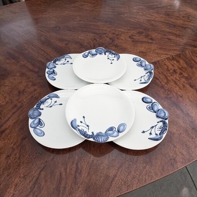 VTG Artland Seafood Ocean Blue Dinner Plates Set of 6 Coastal Shell Table 11.25''