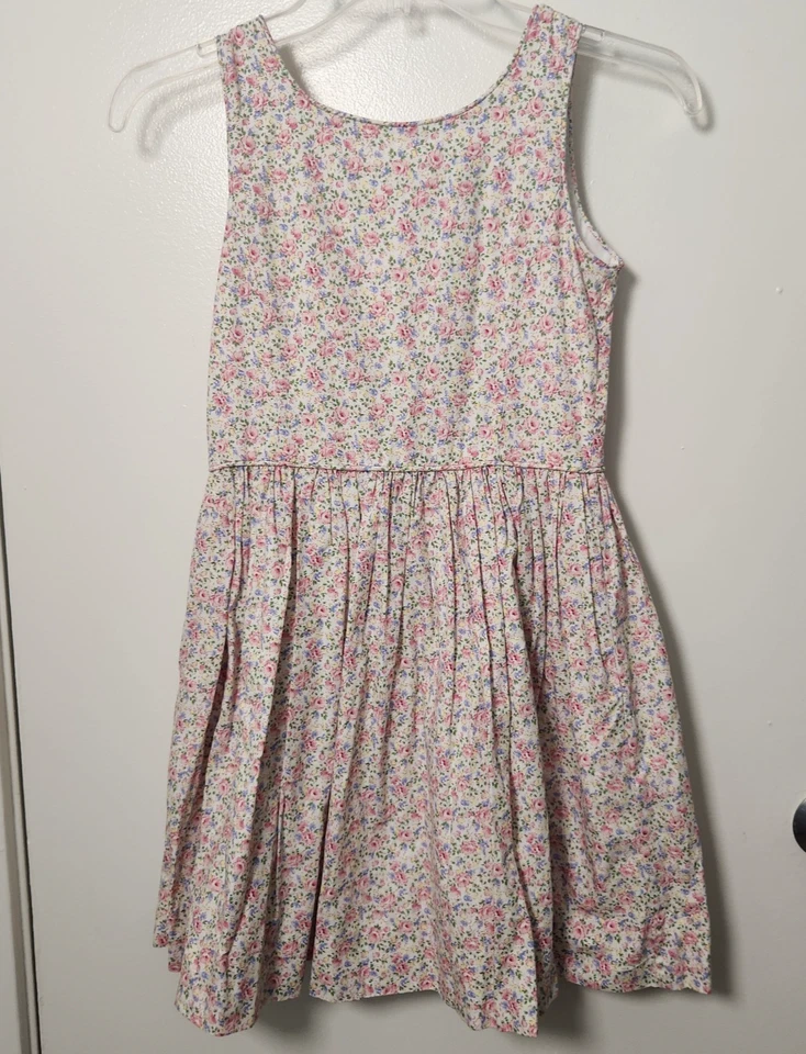 Vestido Polo Ralph Lauren Niña Talla 10 Rosa Floral 100% Algodón Popelina Falda Completa Foto 2 de 4