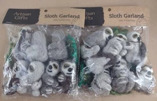 NEW WORLD MARKET SLOTH GARLAND DECOR - FELTED WOOL - 66"  - LOT of 2 SUPER CUTE
