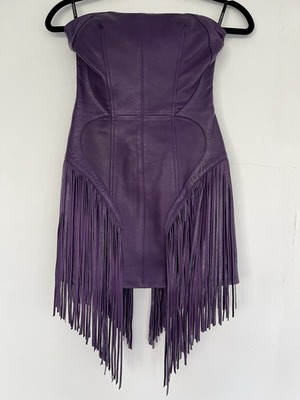 VERSACE Leather Mini Dress with Fringed Details Size IT 38 | eBay