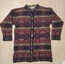 Vtg Wool Cardigan Whortleberry Scotland 100 Button Up LS Sweater Multicolor Med