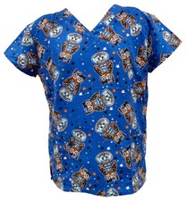 Womens Microfiber Ultra Soft Touch Medical Scrub Owl Trick-a-treat Large