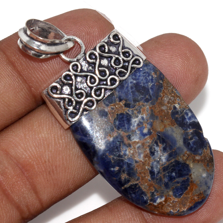 Sodalite 925 Silver Plated Cap Gemstone Handmade Pendant 2