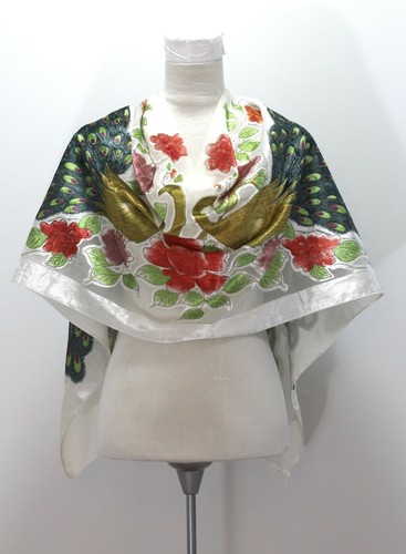 Elegant New Color Peacock Silk Burnout Velvet Shawl Scarf Wrap - Picture 3 of 6