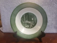 Royal Colonial Homestead Green Vintage Serving Bowl 10"  Round Transferware