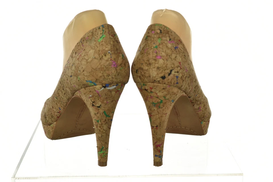 Vince Camuto Ashlynn Womens Shoes Size 8.5 38.5 Beige Multi Peep Toe Pumps Cork - Imagem 4 de 4