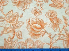 GABRIEL TANGERINE Linen Orange Floral Jacobean Drapery Uph Print Fabric
