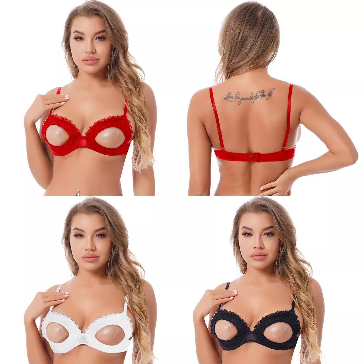 Women's Lace Cut Out Open Cups Bra Lingerie Tops Padded Underwired Underwear