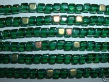 AL50 CZECH 5mm Glass CUBE Beads-Green EMERALD AB 50