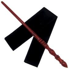 15.5" Hand Turned Classic Red Teak Wood Magic Wand Witch Wizard w/ Velvet Bag