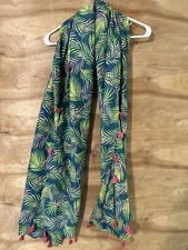 Lands End Floral Tropical Lightweight Scarf Coverup 76”X45 ” Tassle Beach