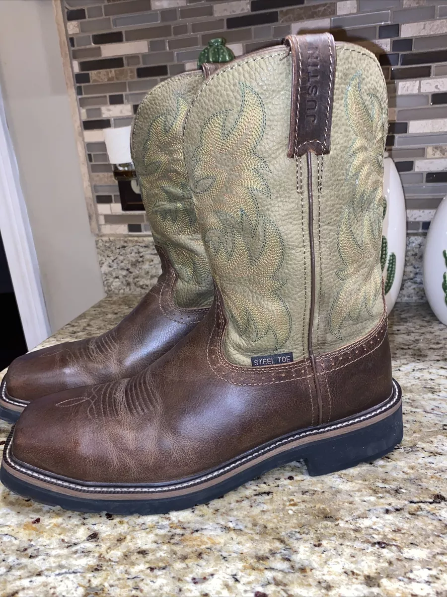 Justin square toe 2024 steel toe work boots