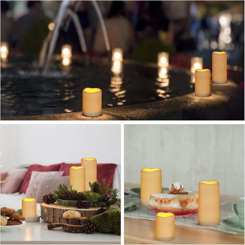 Flammenlose Kerzen 4" 5" 6" 3er Set Elfenbein Outdoor Indoor Säulen 3" Durchmesser - Bild 6 von 6