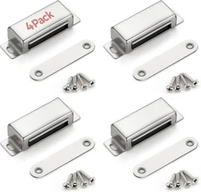 Cabinet Door Magnets, 60 Lbs Strong Magnetic Catch, Heavy Duty, 4 Pack, Silver