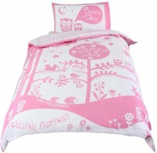 JOBLOT x 6 SINGLE BED DUVET COVER SETS WOODLAND FRIENDS PINK ANIMALS BIRDS TREES