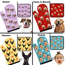 Customized Polka Dots Oven Mitts & Pot Holder Add Your Dog and Cat Photo
