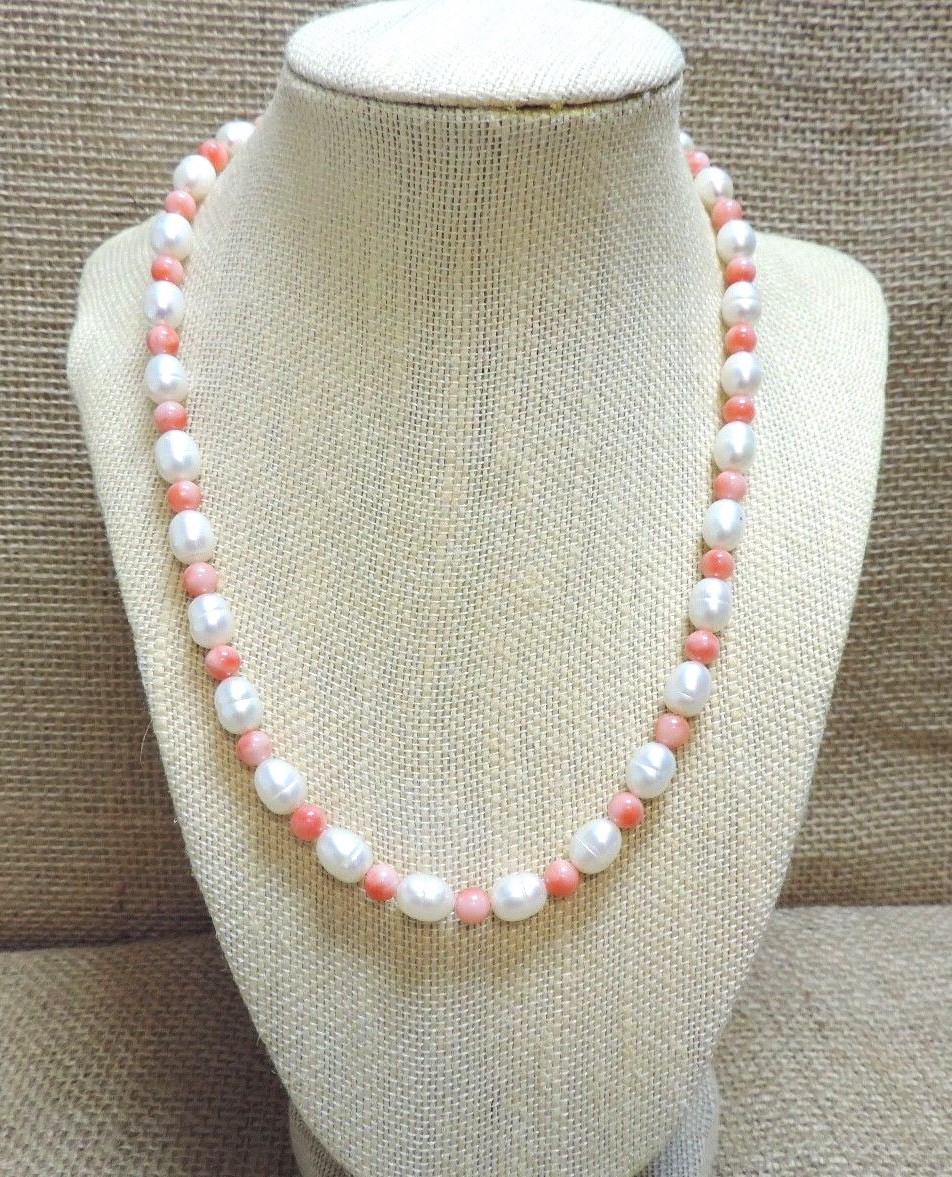 19 1/2" Beaded Fashion necklace - Pink & White | eBay