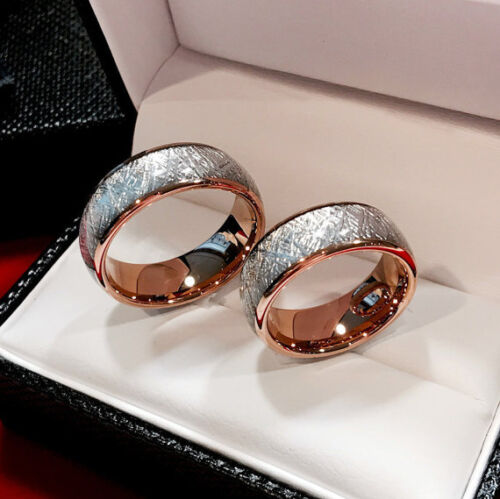 Roségold Meteoritenring, Hochzeitsbänder, poliertes Wolfram Hochzeitsband 6 mm, 8 mm - Bild 2 von 9