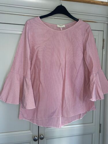 Pinstripe Bell Sleeve Top Size 12 Red White Prairie Bell Sleeves #Cottagecore - Picture 2 of 7