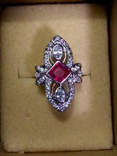 Vintage Style Ruby and White Cubic Zirconia Ring 925 Sterling Silver Size 5