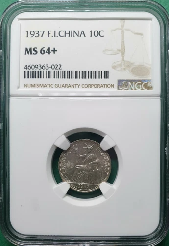 1937 FRENCH INDO CHINA 10 CENTS SILVER NGC MS 64+