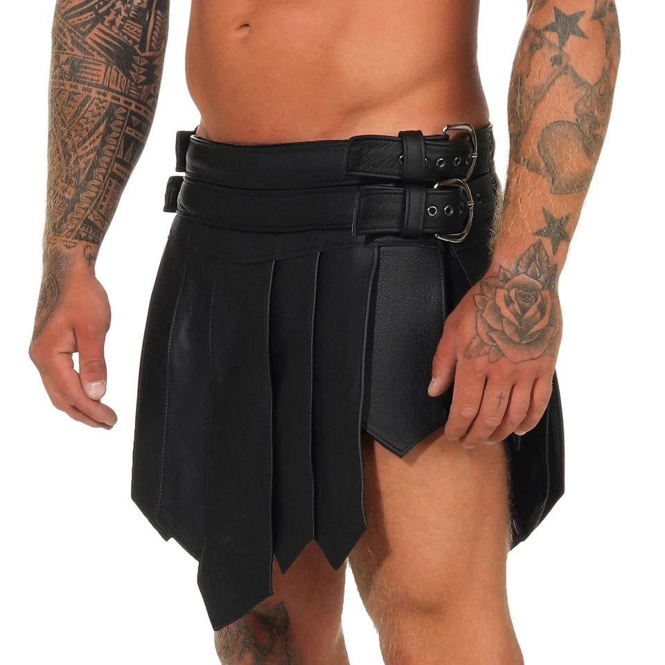 XXXL Falda Gladiador Falda Escocesa Cuero Real 2 Hebillas Cinturón B Legionario Medieval Foto 2 de 4