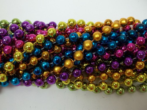 12 Purple Green Gold Pink Blue Orange Round Mardi Gras Bead Necklaces 48" 10mm - Picture 5 of 6