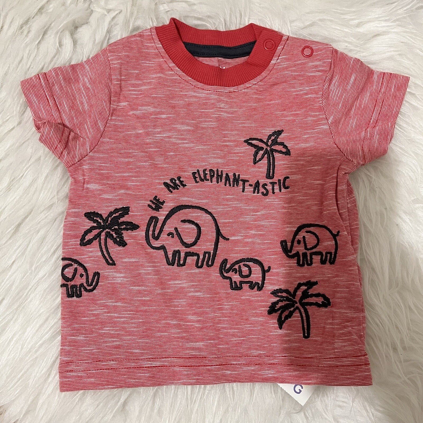 Nutmeg Red T-Shirt Size 3-6 Months Elephants Short Sleeve Top Summer Play NWT