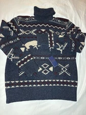 Polo Ralph Lauren Wool Cashmere Patterned Turtleneck Sweater Mens XL Navy $498