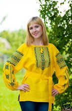 Ukrainian embroidered yellow blouse, vyshyvanka, shirt. Traditional embroidery
