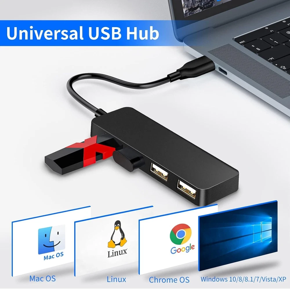 4-Port USB 2.0 Hub Expander for Laptop & PC Connectivity