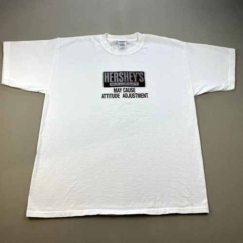 Vintage Hershey's Milk Chocolate T-Shirt Erwachsene XL weiß Candy Bar Attitude lustig