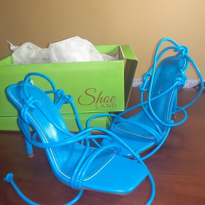 Shoe Land Womens Lace Up Heel, SL Melody Blue Size