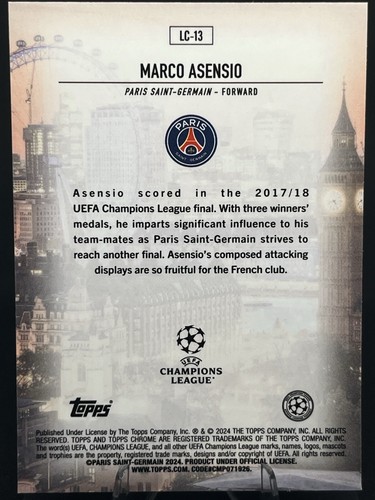 MARCO ASENSIO 2023-24 Topps Chrome UEFA Londra Rifrattore Chiamata #LC13 Spagna PSG - Foto 2 di 2