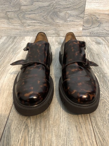 Emporio Armani Double Strap Monk Dress Shoes In Tortoise Patent Leather Size 9 - Picture 4 of 11