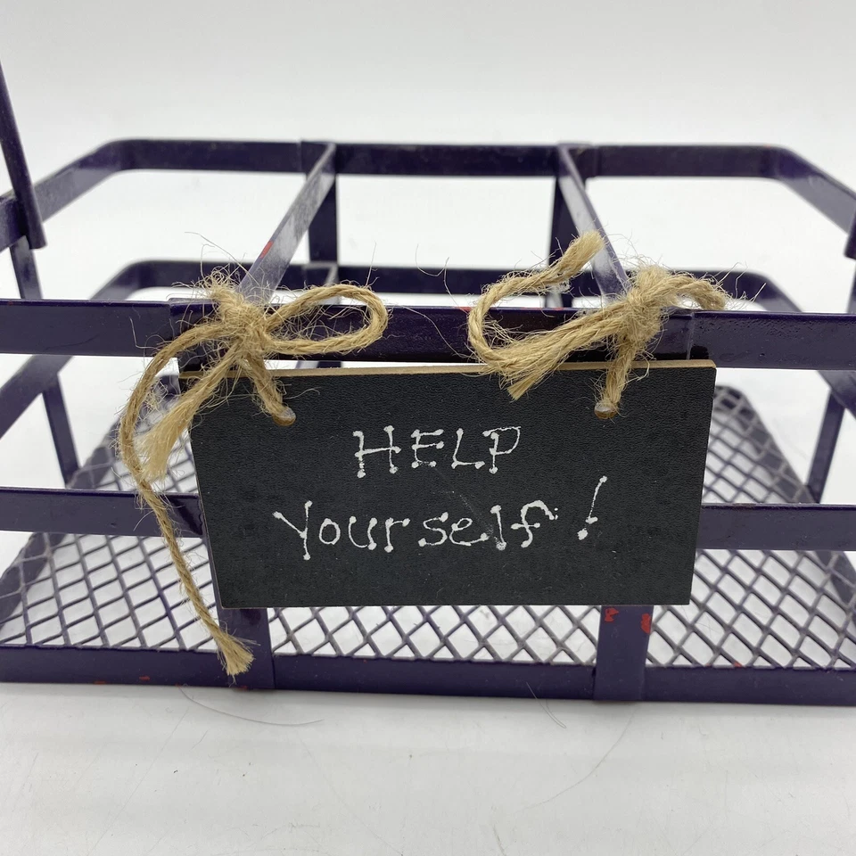 Cesta de metal utensilios condimentos soporte carrito 3 compartimentos púrpura picnic artesanías Foto 2 de 4