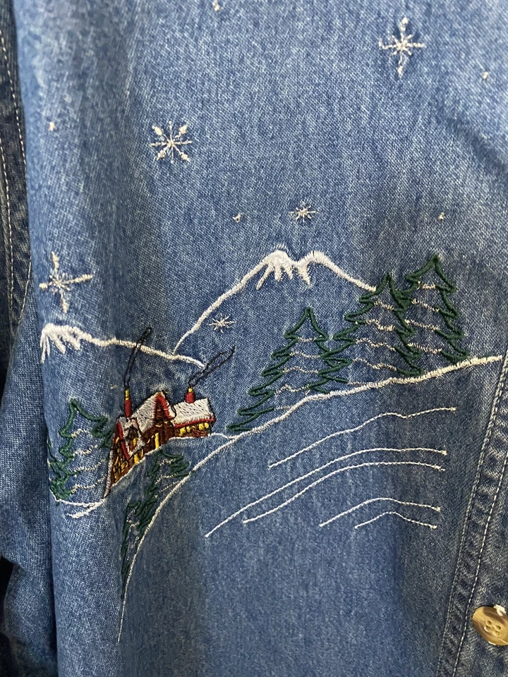 Camisa Denim Bobby Brooks 18/20W Vacaciones Oso Pingüino Manga Larga Algodón Usada en Excelente Condición Foto 4 de 4