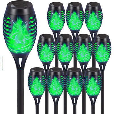 4-12Pcs LED Solar Tiki Torch Lights Dancing Flickering Flame Lamp Garden Pathway
