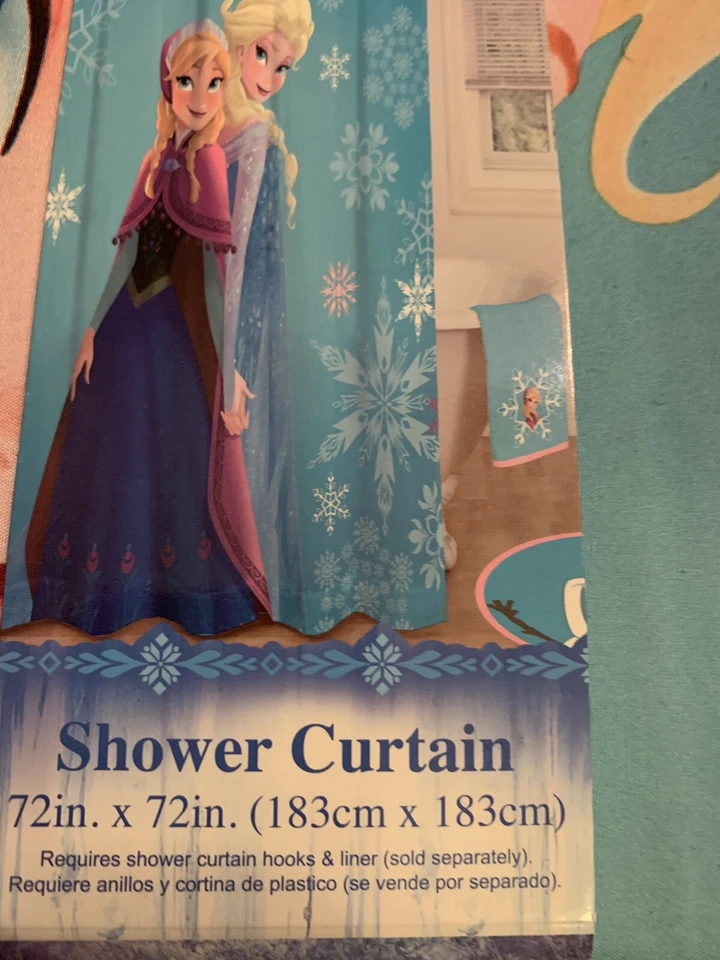 全新 Disney Frozen Fabric 淋浴帘 Elsa Anna Olaf 72 x 72" 100% 聚酯纤维 — 第 4/4 张图片