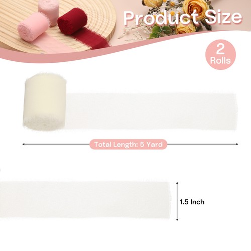 2 rollos de cinta de gasa, cinta de seda de 1,5 pulgadas x 5 yardas, blanco crema - Imagen 2 de 5
