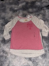 Hollister Women's S 3/4 Sleeve Crew Neck Sweatshirt Top Pink Gray NWT