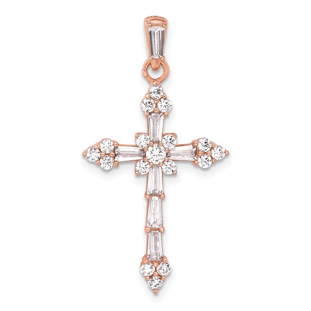 Sterling silver rose-tone cubic zirconia cross pendant 2.55g 34.75mm long