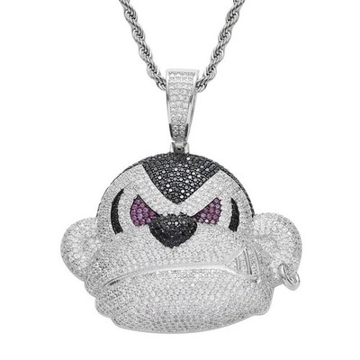 5Ct Round Cut Real Moissanite Monkey Face Pendant 14K White Gold Plated Silver