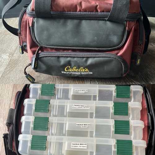 Cabela's Red Fishing Tackle Bag Shoulder Strap Many Pockets & Organizer Inserts