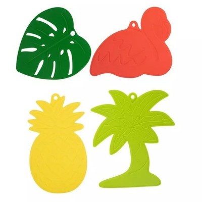 TROPICAL TRIVETS 4 PC SET LEAF FLAMINGO PINEAPPLE PALM TREE THE SPRING SHOP NWT