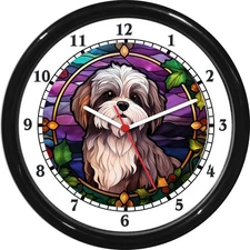 Lhasa Apso in Stained Glass Wall Clock Dog Pet Vet Gift 0825