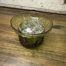 Vintage Green Glass Dish & Vintage Glass Flower Frog with 10 holes Clear  3&rdquo;