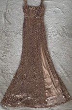Gold Sequin Mermaid Gown Sleeveless Strapless Square Neck Side Slit Long Dress