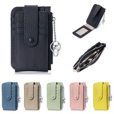 Women Slim Multi-card Slot Card Holder Purse Zip Coin Pocket with Key Chain US